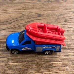Matchbox Blue Toy Truck With Red Rescue Boat MBX Adventure Series Die-Cast